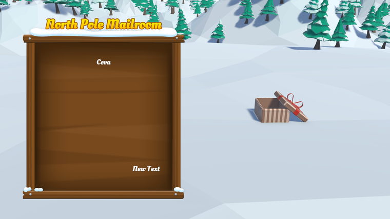 North Pole Mailroom minigame: reading a child's letter and choosing a gift.