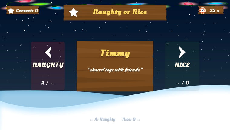 Naughty or Nice minigame: sorting children into two lists.