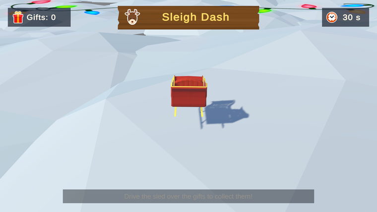 Sleigh Dash minigame: the sleigh running downhill between obstacles.