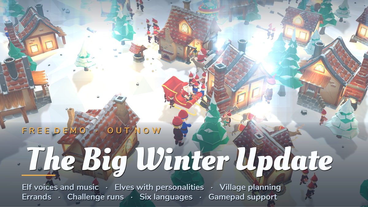The Big Winter Update banner for Santa's Legacy over the elf village.